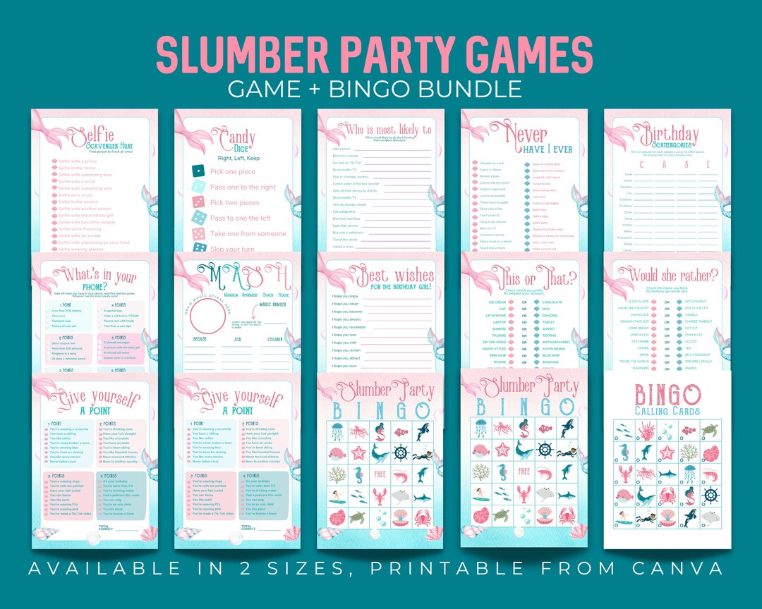 Printable Slumber Party Games Bundle BINGO Girls Sleepover - Etsy