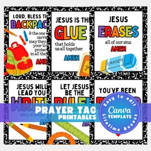 Editable Backpack Prayer Tags School Supplies Tags Supplies Prayer Tags Sunday School Printable Church Printable Religious Tags