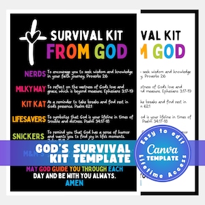 Editable GODs Survival Kit Church Tag Survival Kit from God Christian Survival Kit Prayer Survival Kit Canva Template