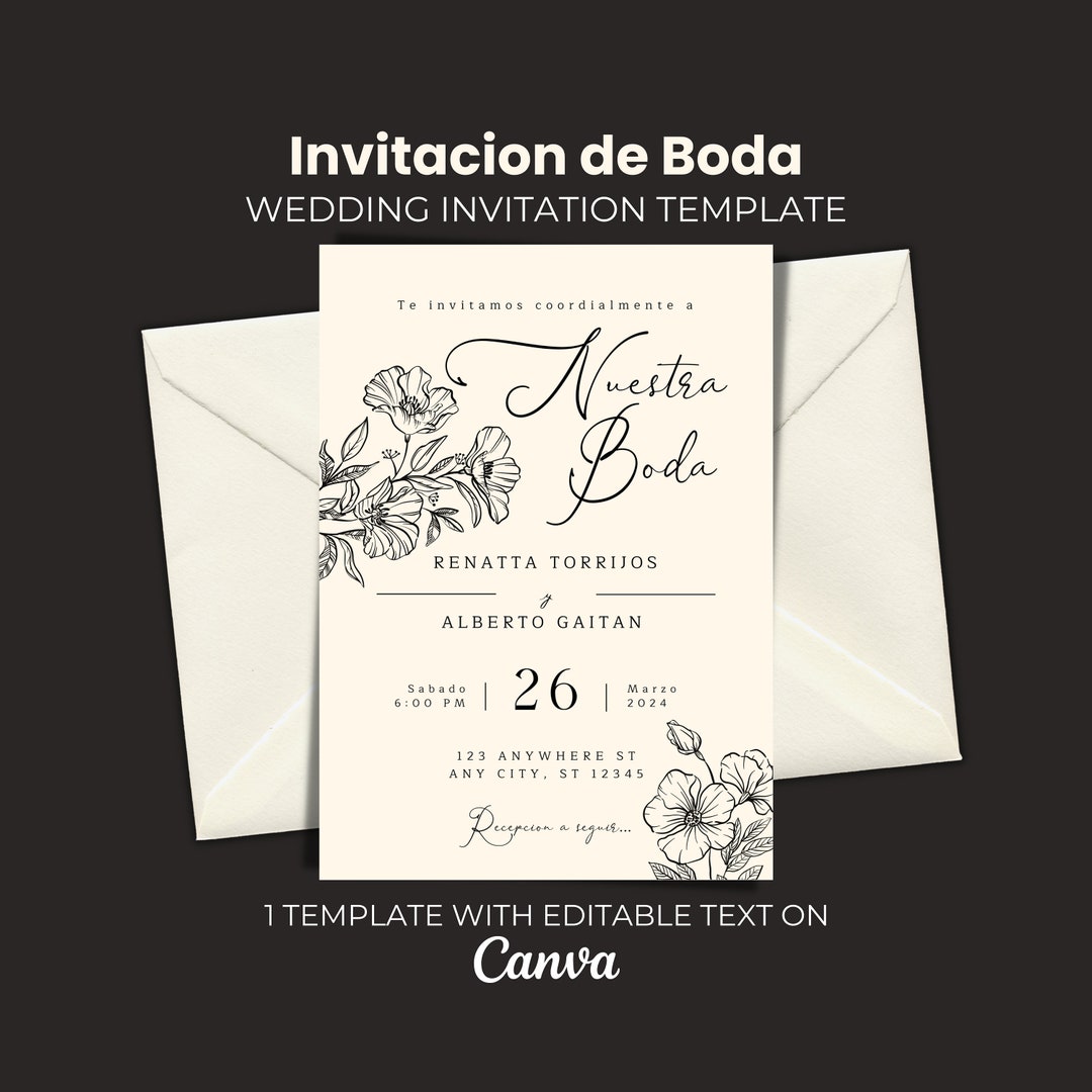 Invitaciones De Boda Editable En Español, Invitaciones Para Editar E ...