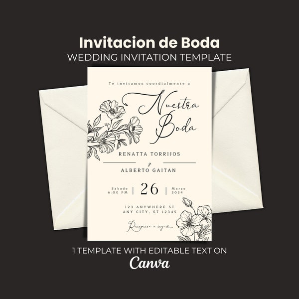 Invitaciones De Boda Editable en Español, Invitaciones Para Editar e Imprimir, Editable Spanish Wedding Invitation, Spanish Party Invite