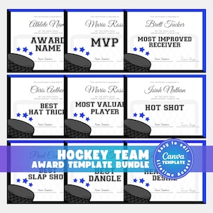 Editable Hockey Certificate Awards Template, 40 Award Certificates in 8 Colors, Ice Hockey Team Awards, Coach End of Season Canva Bundle image 1