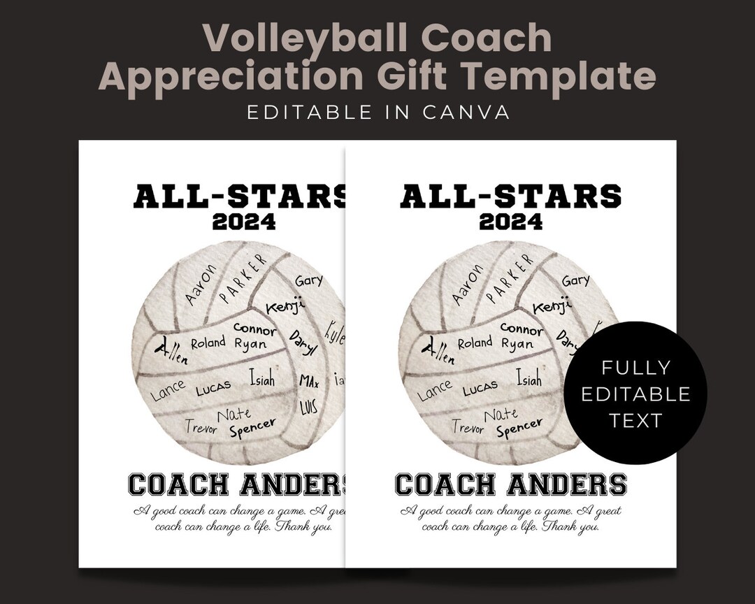 Editable Coach Appreciation Gift, Volleyball Coach Thank You Card