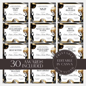 Editable Volleyball Awards Bundle Volleyball Certificates Printable Team Party Certificates Volleyball Participation Blue