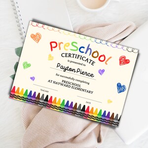 Preschool Award, Elementary PRE-K Classroom Award Certificate, Template