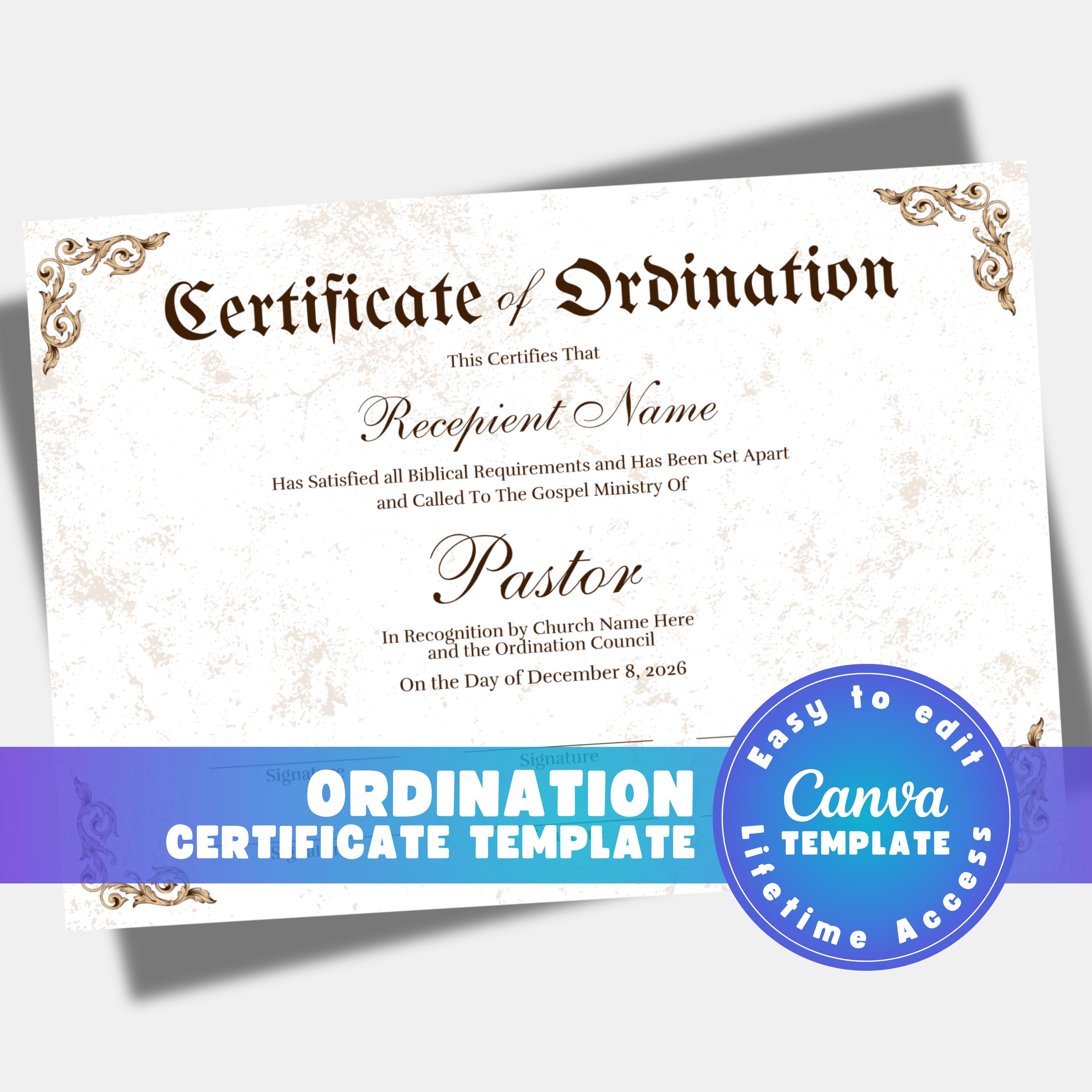 Editable Ordination Application Form Editable Certificate of Ordination Template (digital Download) - Etsy