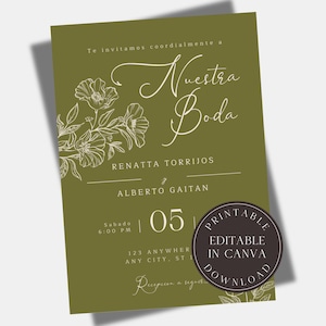 Bewerkbare Invitaciones De Boda en Español Invitaciones Para Editar en Imprimir Spaanse huwelijksuitnodiging Spaanse feestuitnodiging