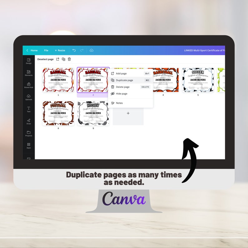 Editable Multisport Participation Awards, Certificate of Participation
