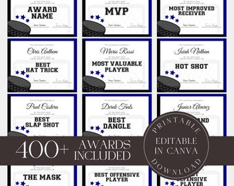 Editable Hockey Awards Template, Custom Ice Hockey Award Certificates, Field Hockey Team Gift for Team Coach, Printable Digital Canva