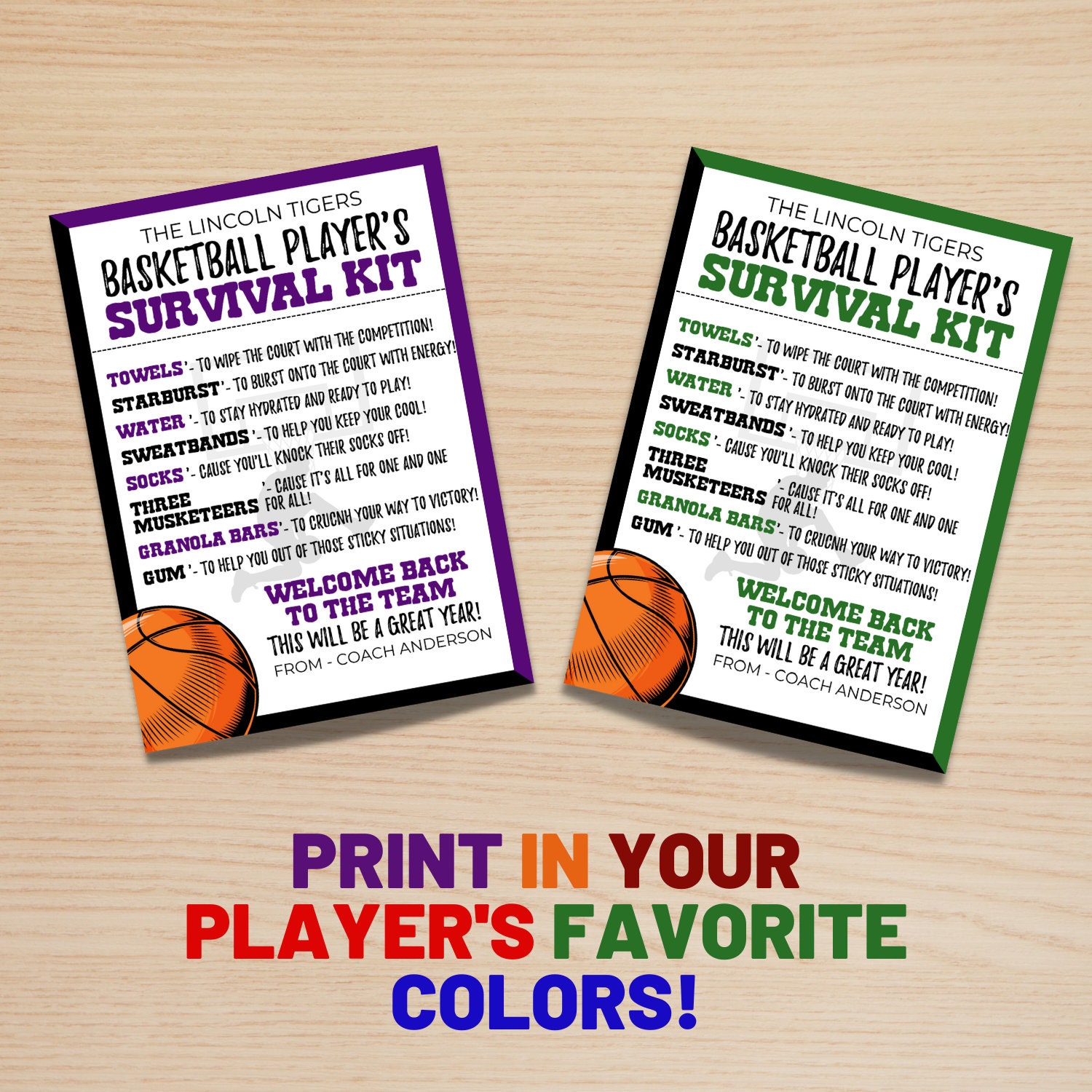 Basketball Survival Kit Team Survival Kit Printable Editable Etsy