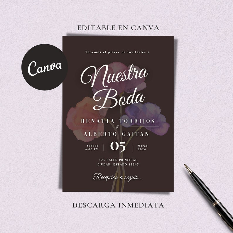 Editable Invitaciones De Boda En Español, Invitaciones Para Editar E