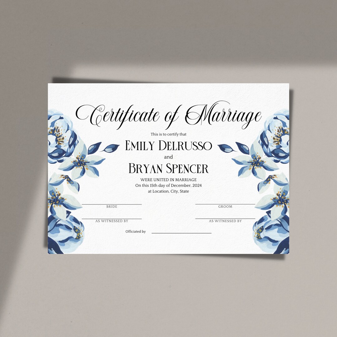 Printable Wedding Certificate Template Certificate of - Etsy