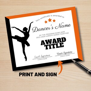 Editable Dance Team Certificate, Dancer Awards, Printable Ballet Award ...
