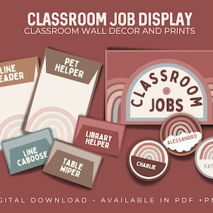 Editable Boho Rainbow Classroom Job Display Boho Classroom Decor Classroom Management PNGs PDFs +  Template Files