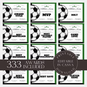 Editable Soccer Award Certificate Bundle Template Bundle Printable Team Party Award Soccer Awards Participation Gift Canva Template
