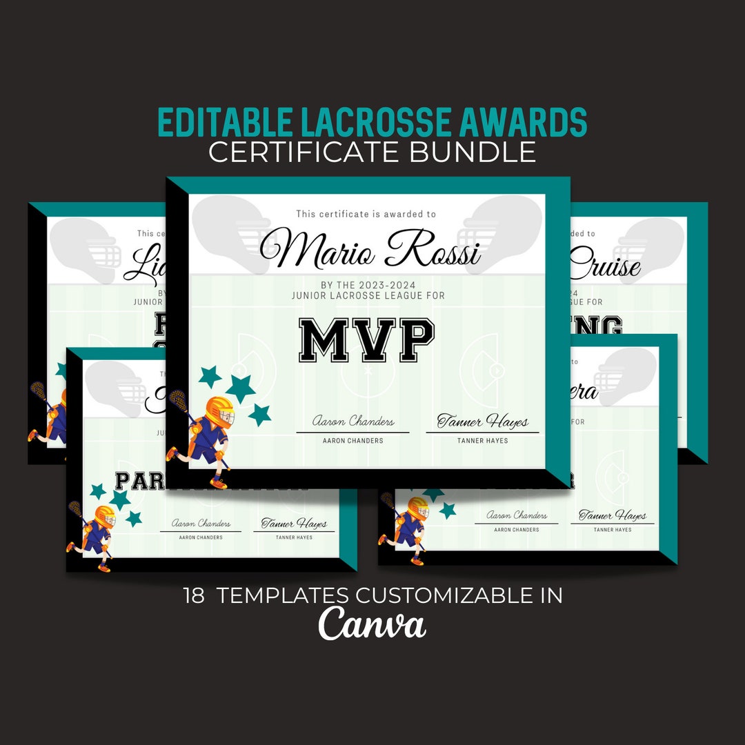 Editable Lacrosse Award Certificate Bundle Canva Template Etsy