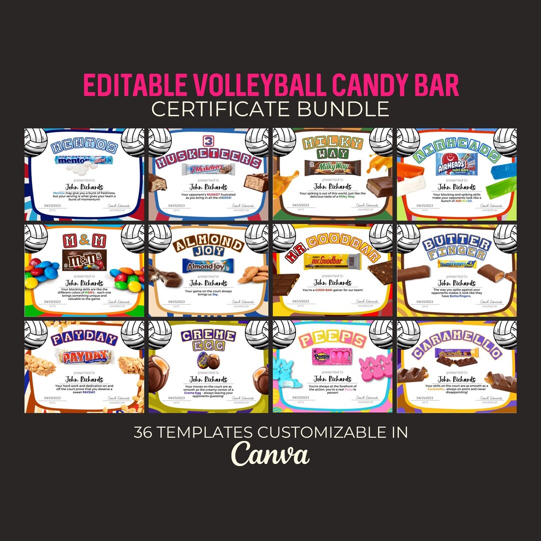 End of Season Volleyball Candy Bar Awards Bundle Editable Etsy