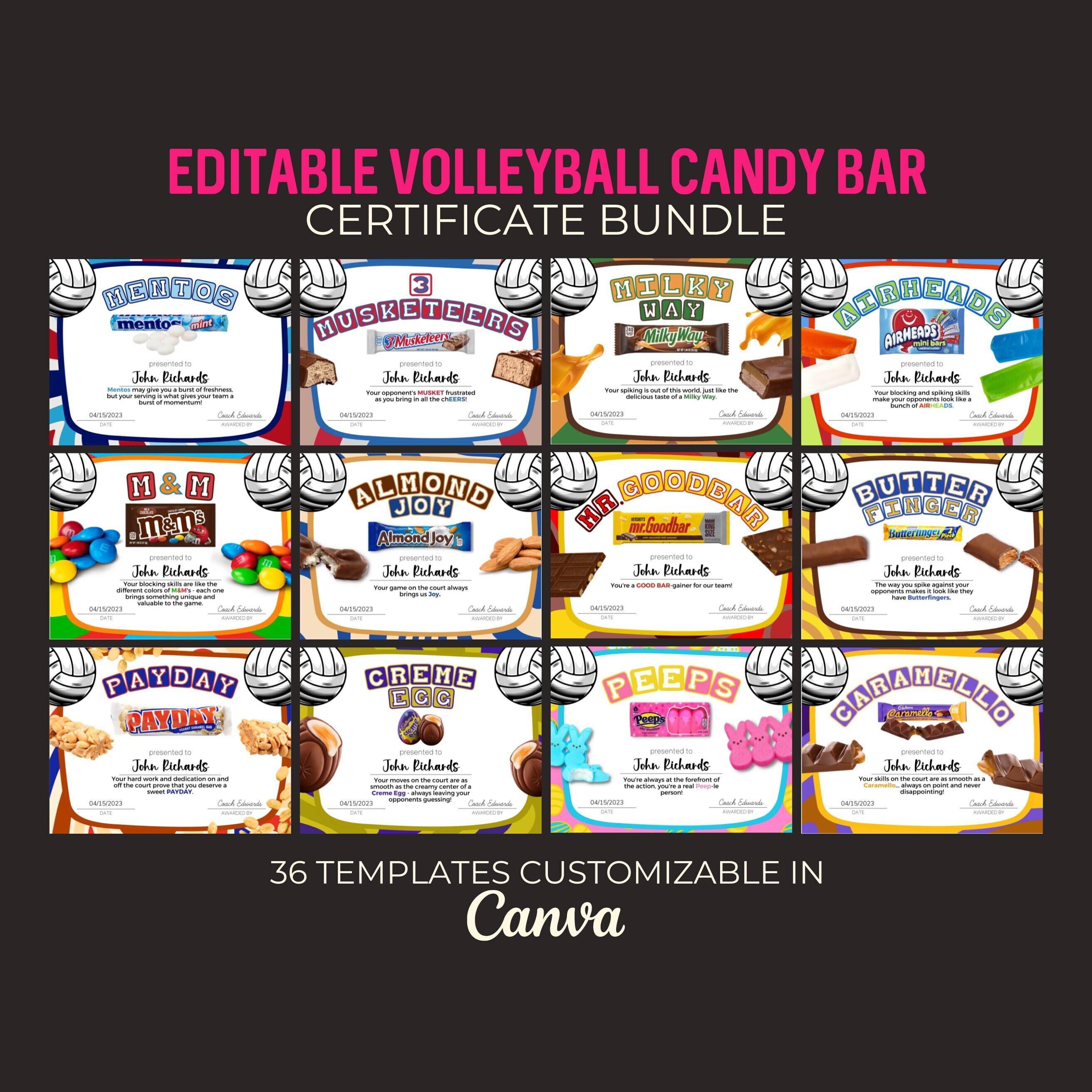 End of Season Volleyball Candy Bar Awards Bundle Editable Etsy