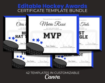 End of Season Hockey Awards Bundle, Editable Field Hockey Certificate, Printable Hockey Award Team Party, Ice Hockey Participation Blue