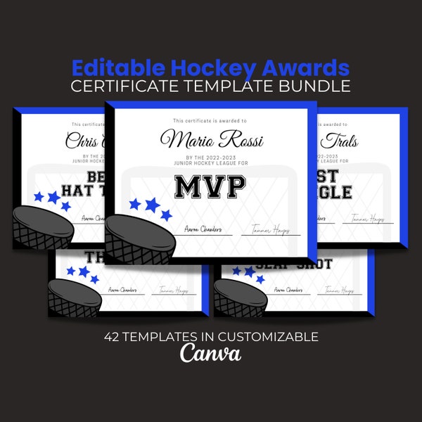 End of Season Hockey Awards Bundle, Editable Field Hockey Certificate, Printable Hockey Award Team Party, Ice Hockey Participation Blue