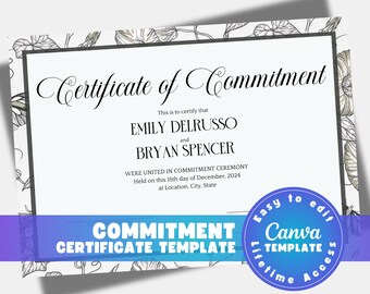 Editable Commitment Certificate Template Wedding Vow Renewal (Digital Download)