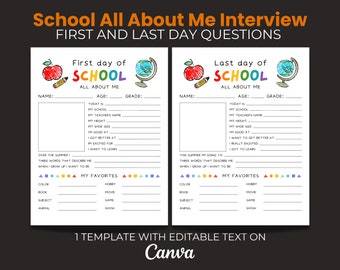 Editable First Day of School Questionnaire, Printable First Day All About me, Last Day All About Me, Start of the Year, School Interview