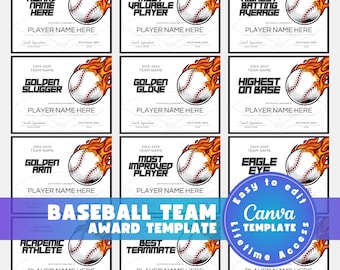 Baseball Awards Bundle, Editable Baseball Certificate Canva Template, Personalized Baseball Team Award Certificates, Coach Awards Team Party