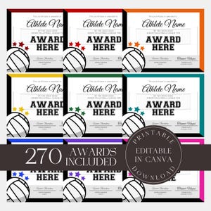 Editable Volleyball Awards Bundle Volleyball Certificates Printable Team Party Certificates Volleyball Participation