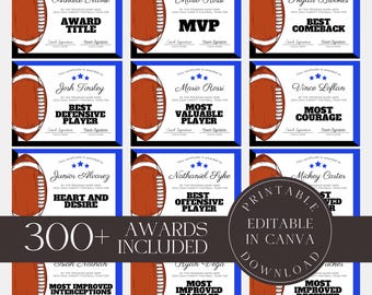 Editable Football Awards Template, Custom Football Award Certificates, American Football Team Gift for Team Coach, Printable Digital Canva