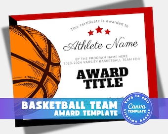 Editable Basketball Award Certificates, Basketball Awards Bundle Canva Template, Personalized Basketball Team Certificates, Coach Awards