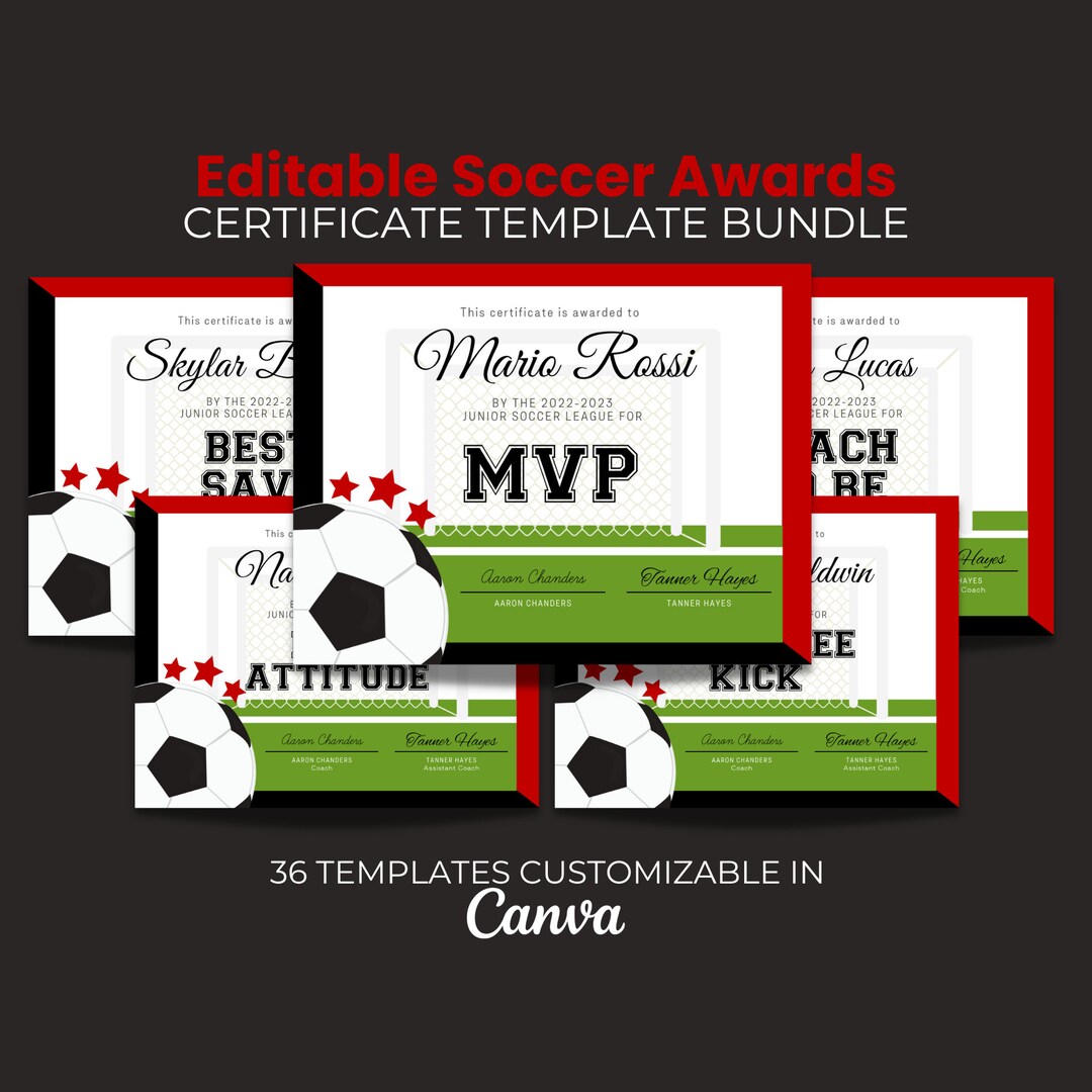 Soccer Award Certificate, Template Bundle, Team Party Printable Award ...