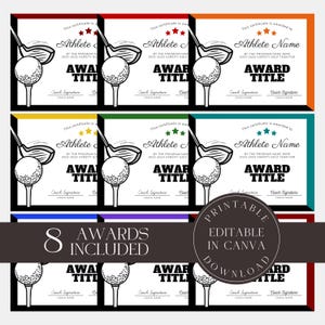 Editable Golf Awards Bundle Golf Certificate Printable Golf Team Party Award Ceremony Golf League Participation Awards
