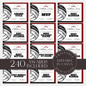 Editable Volleyball Awards Template Bundle Volleyball Certificates Printable Team Party Certificates Volleyball Participation