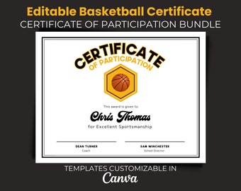 End of Season Basketball Awards, Editable Basketball Award Certificate, Editable Award Ceremony Certificate, Bball Participation Awards