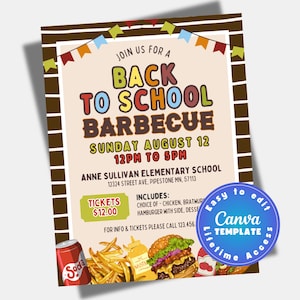 Editable Back to School Barbecue Flyer Template Printable Back to School BBQ Start of the Year School Fundraiser Poster PTO PTA Flyer