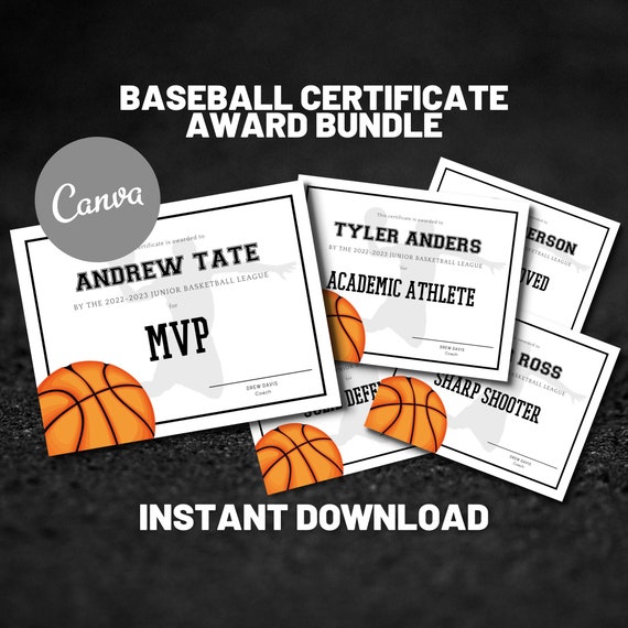 Editable Basketball Award Certificate Canva Template Bundle Etsy