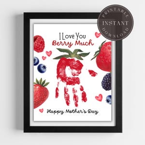 Lavoretto per la festa della mamma, lavoretto con le impronte delle mani stampabili, lavoretto con le impronte delle mani Berry Much, lavoretto per bambini, regalo per la mamma, ricordo per la mamma, biglietto fai da te