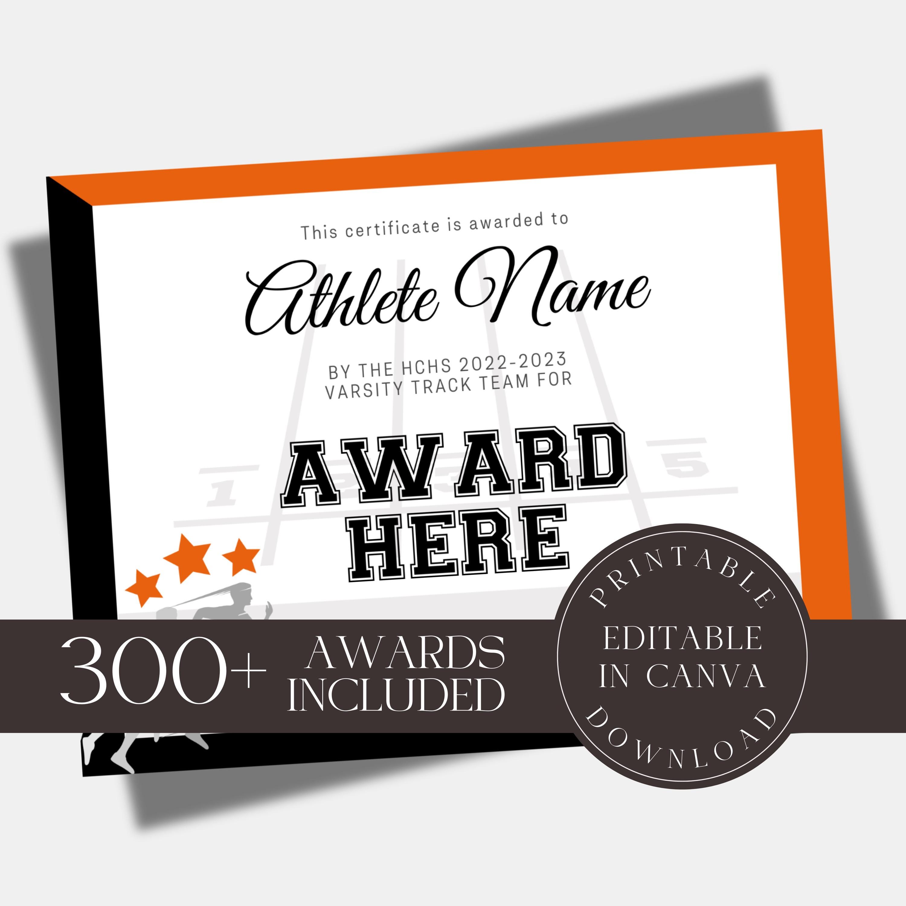 Editable Track and Field Awards Template, Custom Running Award ...