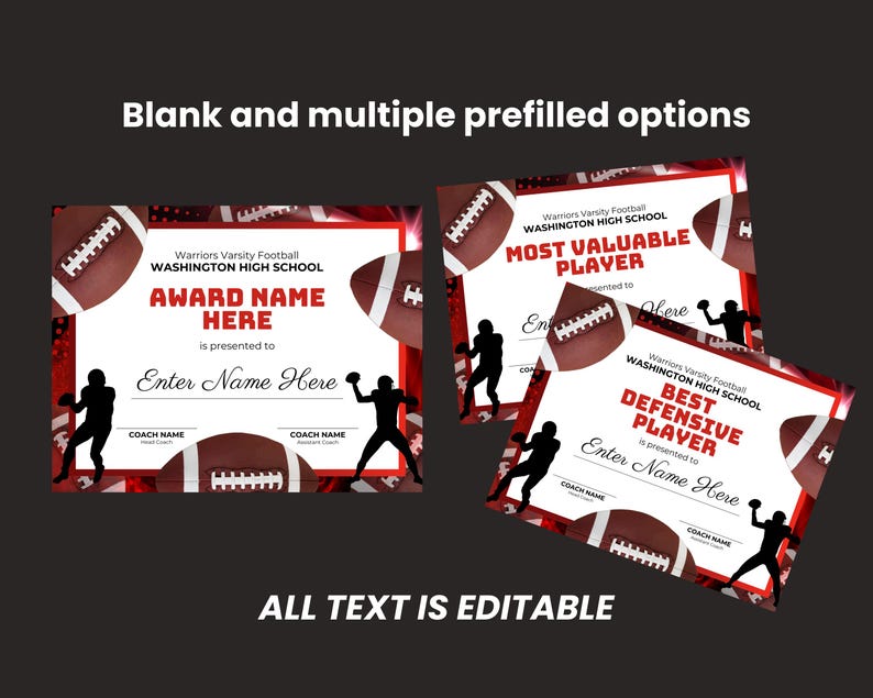 Editable Football Award Certificate, Football Award Ceremony