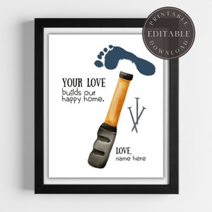 Footprint Art From Kids Tool Printable Fathers Day Card Fathers Day Handprint Craft Gift from Kids Grandpa Birthday Baby Handprint, DIY