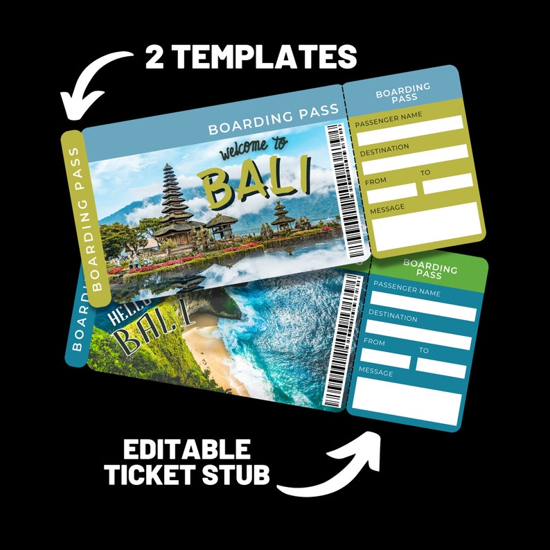 Editable Boarding Pass Bali Vacation Printable Ticket Etsy