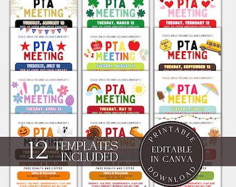 Editable Seasonal PTA PTO Meetings Flyer Bundle  Template Printable Handout School Year Event Volunteer Parent Teacher Meeting Agenda