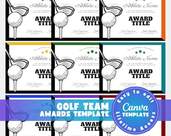 Editable Golf Awards Bundle Printable Certificate & Party Awards (Canva Template)