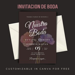 Invitacion Boda Para Editar/imprimir Color Tinto. Invitaciones De Boda Flor  Marsala Español. Digital. Printable Wedding Invitation Spanish 