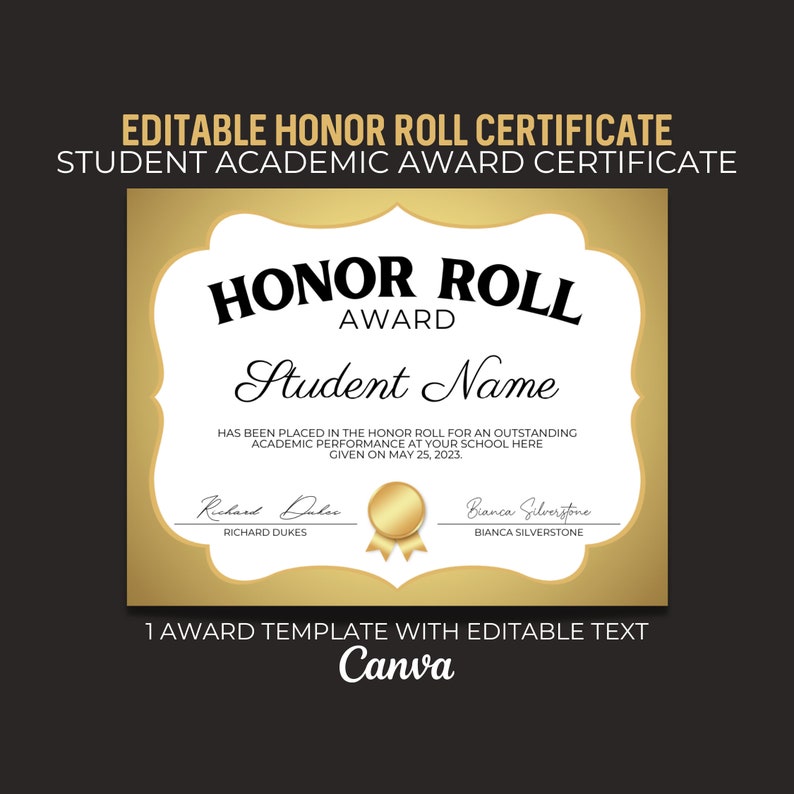 Editable School Honor Roll Certificate Classroom Academic Etsy Editable School Honor Roll Certificate Classroom Academic Etsy