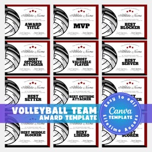 Editable Volleyball Awards Template, Custom Volleyball Award Certificates, Volleyball Team Gift for Team Coach, Printable Digital Canva
