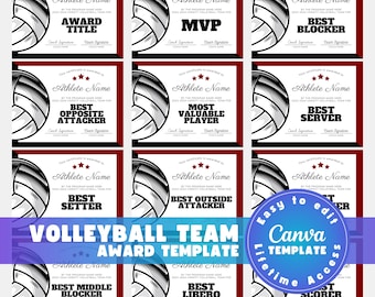 Editable Volleyball Awards Template, Custom Volleyball Award Certificates, Volleyball Team Gift for Team Coach, Printable Digital Canva