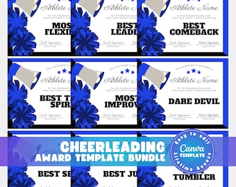 Editable Cheerleading Awards Template, Custom Cheer Award Certificates, Cheerleader Dance Team Gift for Team Coach, Printable Digital Canva