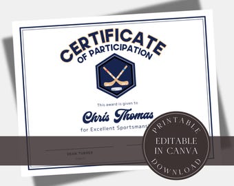 Editable Hockey Certificate Awards Template, Ice Hockey Team Awards, Coach End of Season Canva Bundle