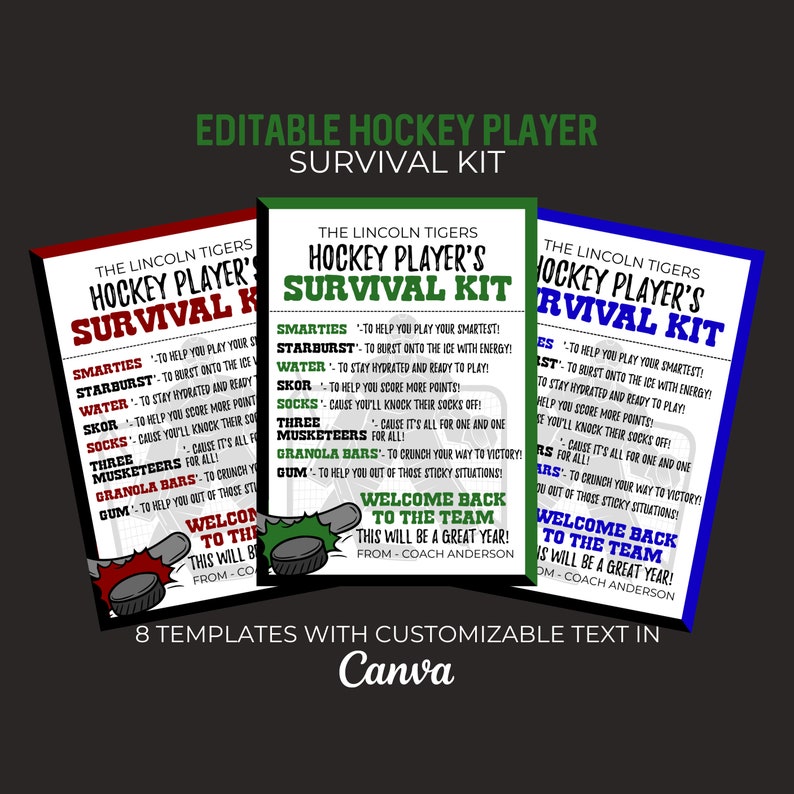 Hockey Survival Kit Team Survival Kit Printable Editable Etsy